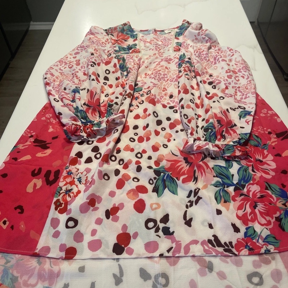 Umgee Multicolor Floral Top with Crochet Detail